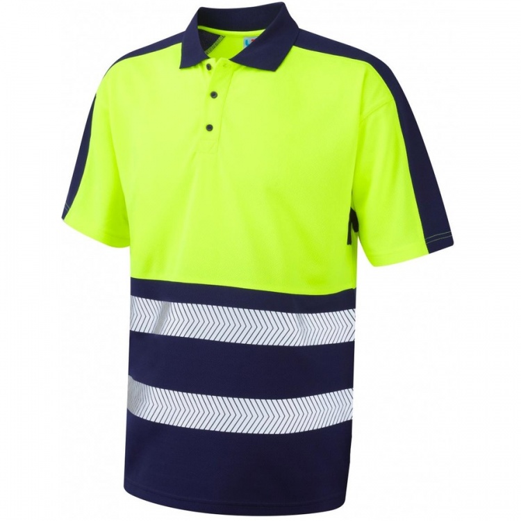 Leo Workwear P10-YNV Watersmeet Coolviz Plus Hi Vis Polo Shirt Yellow/Navy